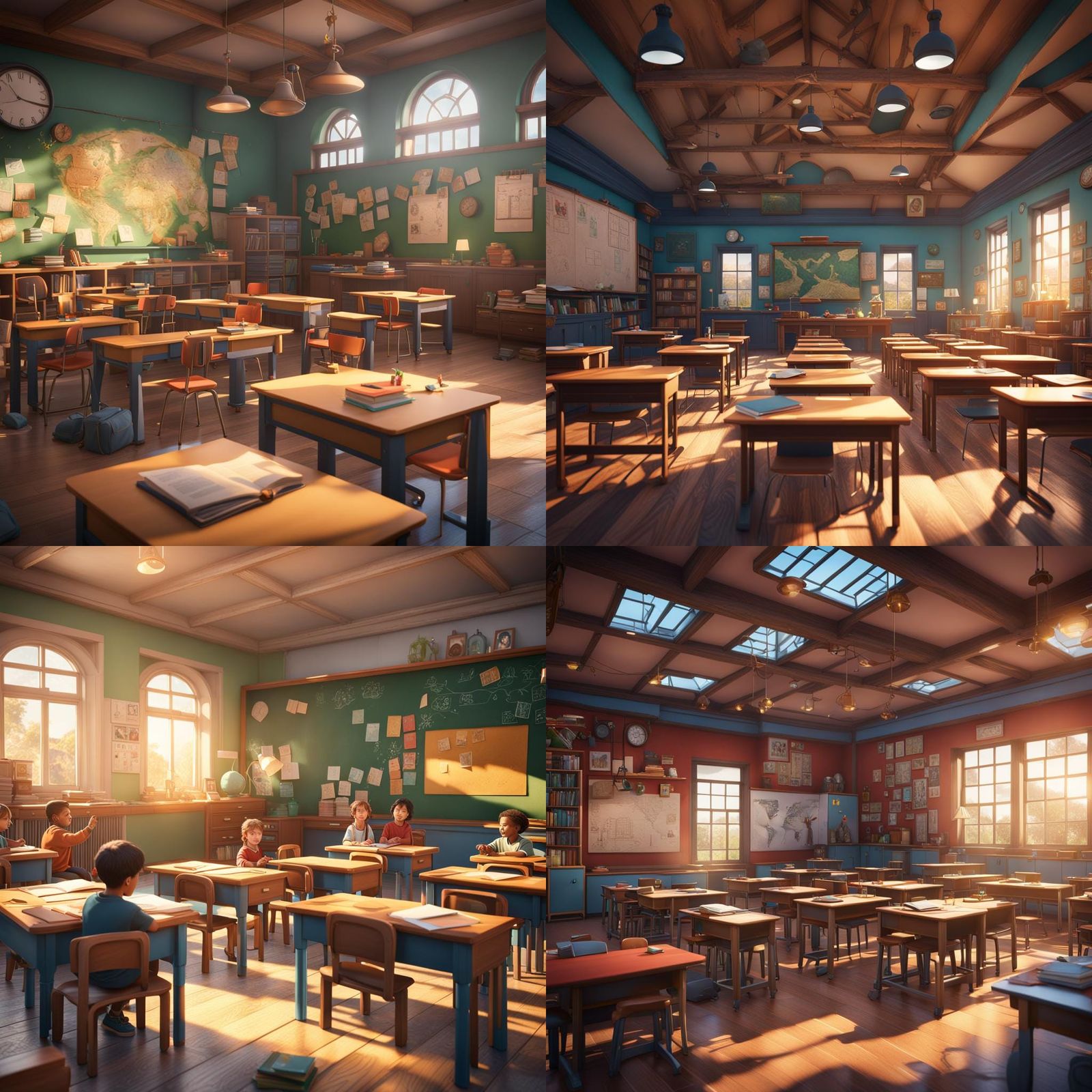 Elementary School Classroom in Detailed Matte Painting Style