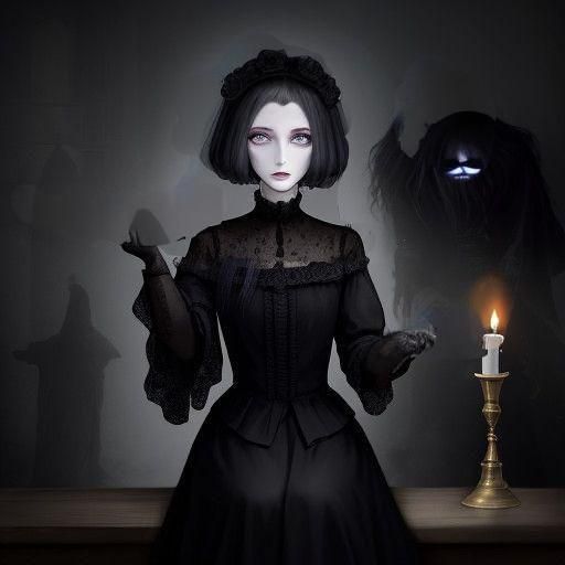 Mysterious Woman with Wild Hair and Dark Eyes Illuminates a...