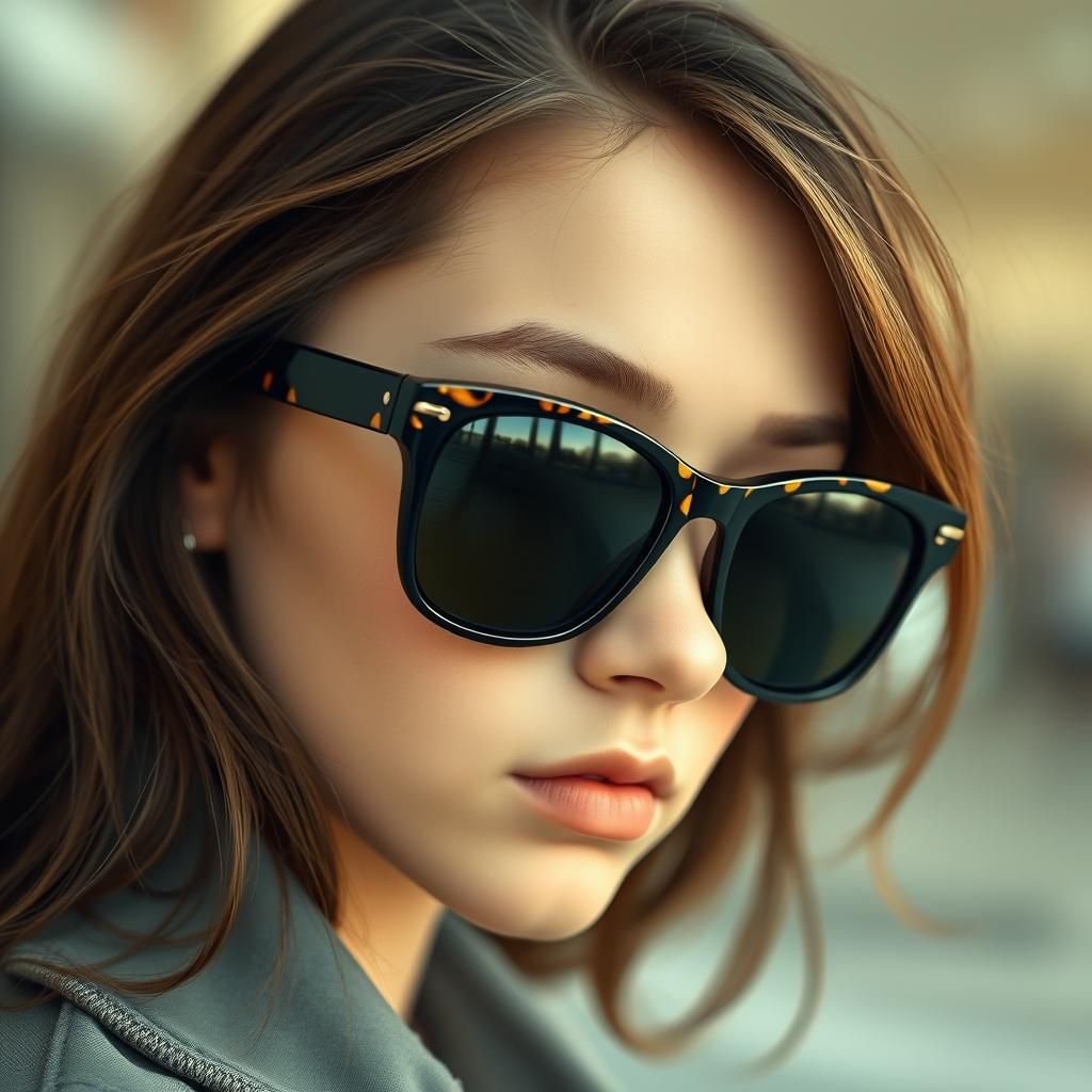 Photorealistic Portrait of Teen Girl with Sunglasses