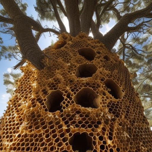 Sunlit Honeycomb Treehouse: Realistic Bee Architecture
