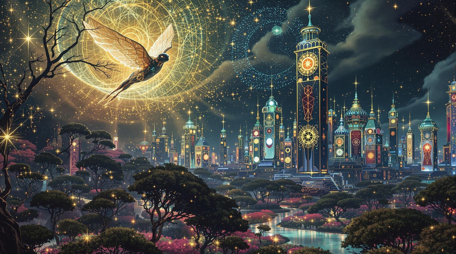 Gustav Klimt-Inspired Digital Art: Magical Butterfly in Cosm...