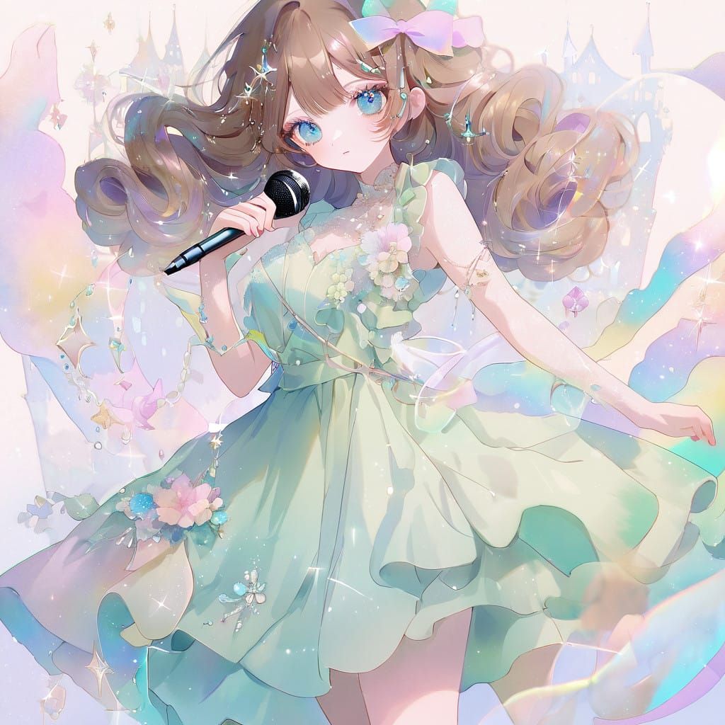 Charming K-Pop Singer with Whimsical Illustrations