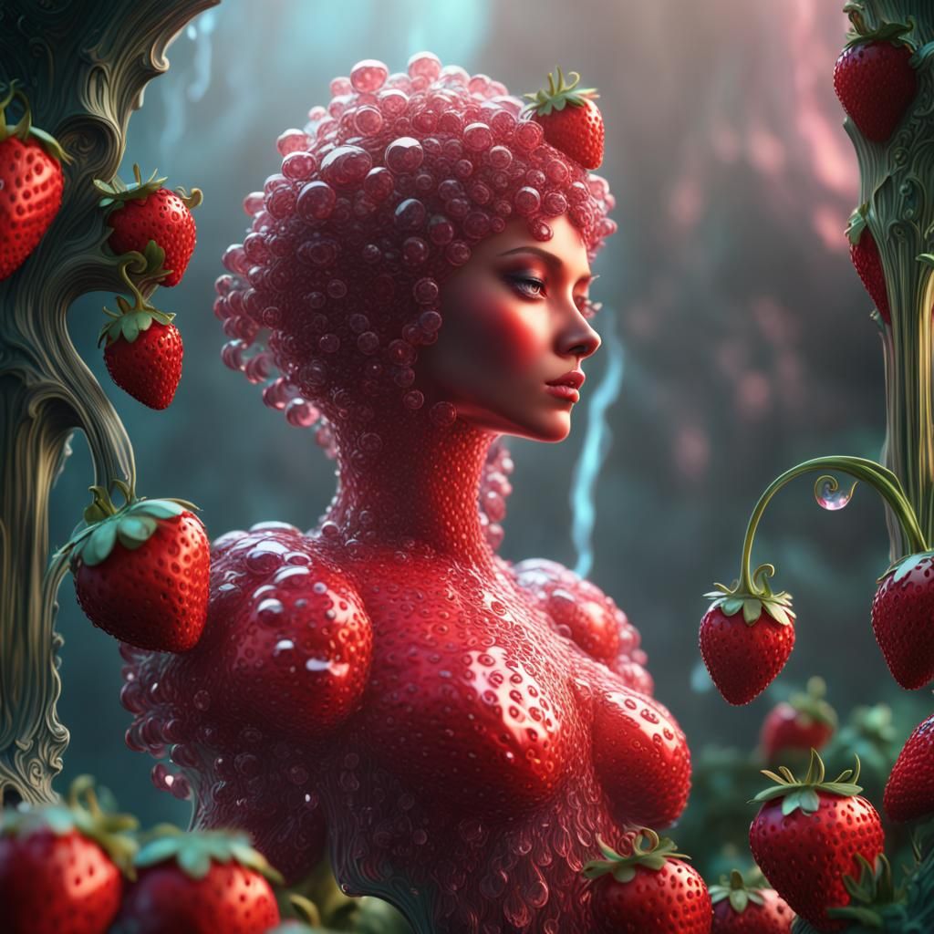 Strawberry Crystal Lady: Detailed Matte Painting