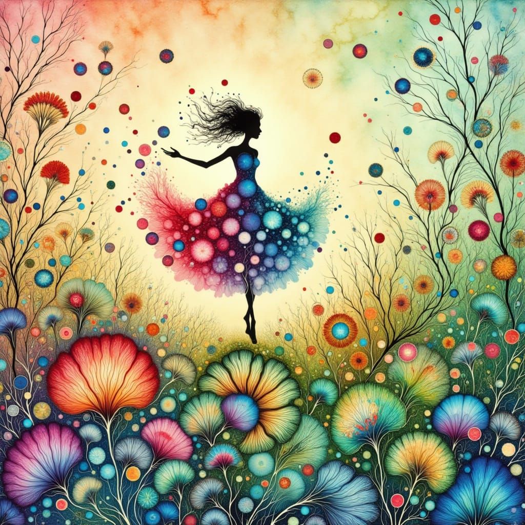 Joyful Woman Dancing in a Lush Meadow
