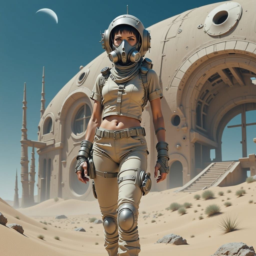 Female Post-Apocalyptic Survivor in Desert City