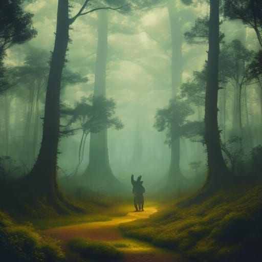 Magical Forest Rabbits in Double Exposure Fantasy Art