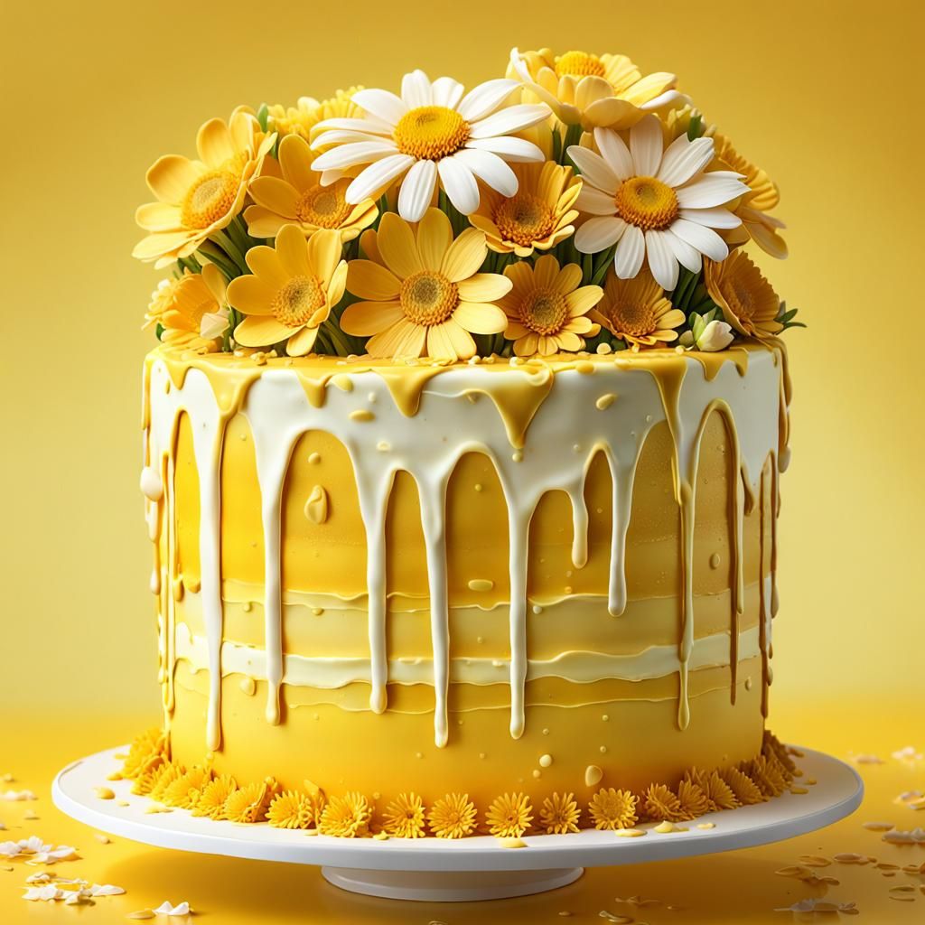 Hyperrealistic Yellow Birthday Cake with Humanoid Figure