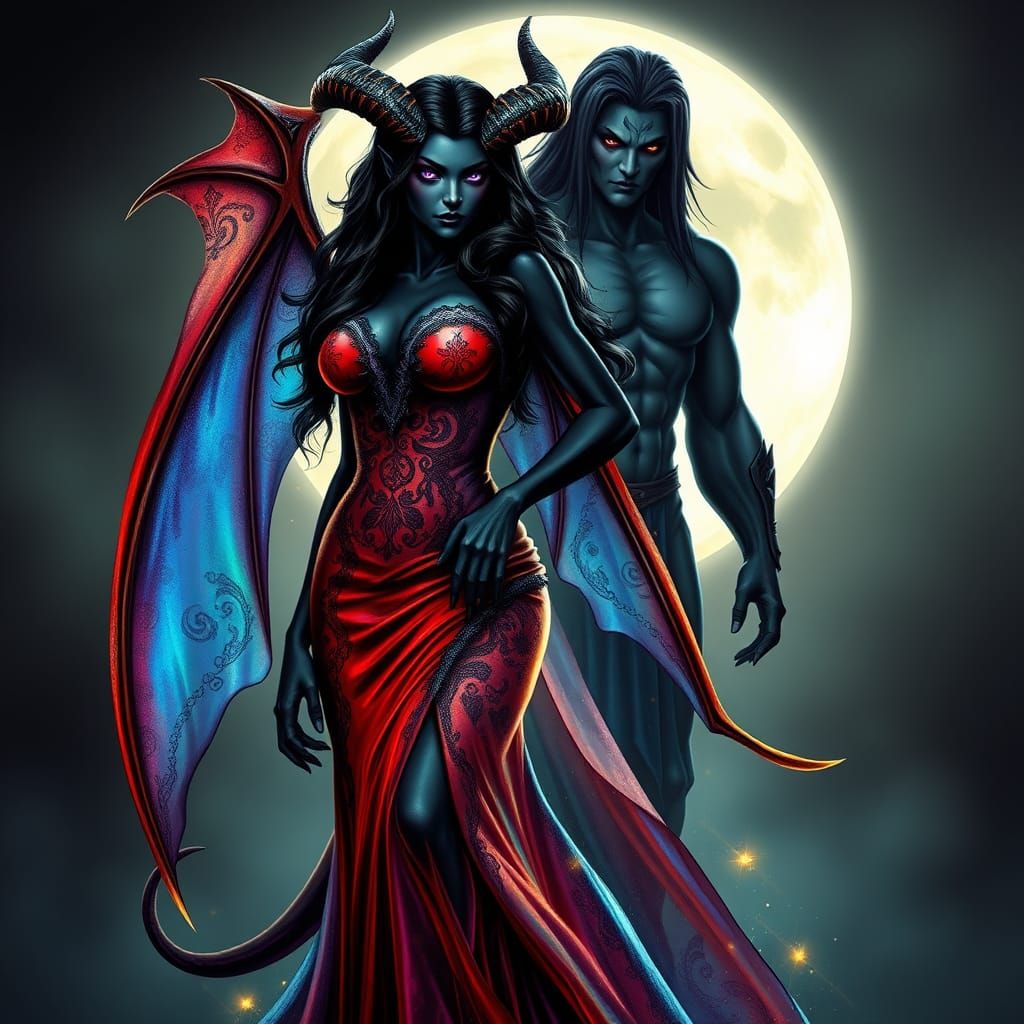 Ethereal Demoness in Iridescent Gown