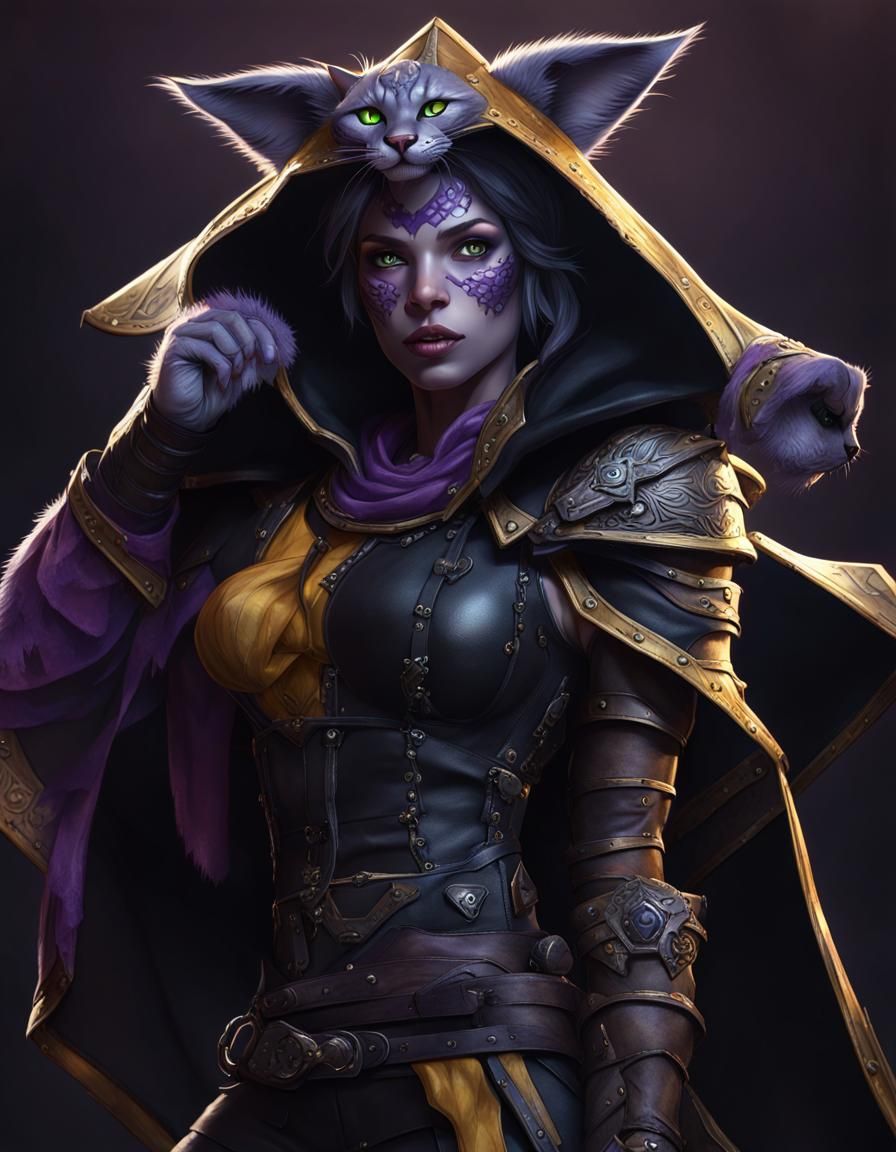 Tabaxi Rogue in Leather Armor: Dark Fantasy Art