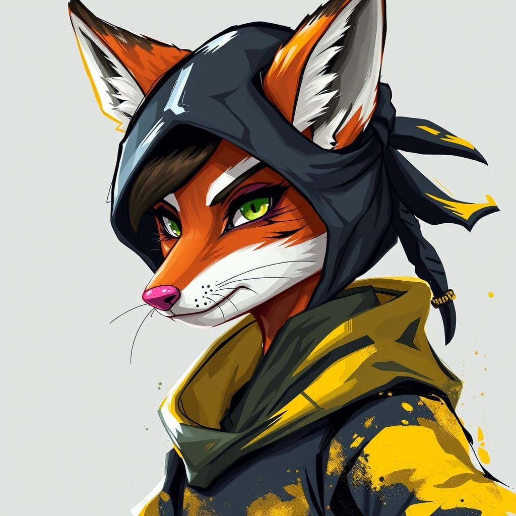 Fox Ninja in Vibrant, Dynamic Art Style