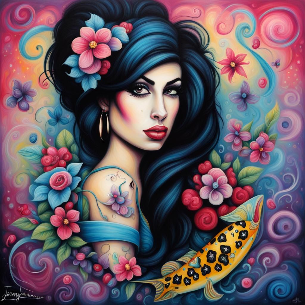 Portrait of Amy Winehouse. AI image prompt in my tutorials!