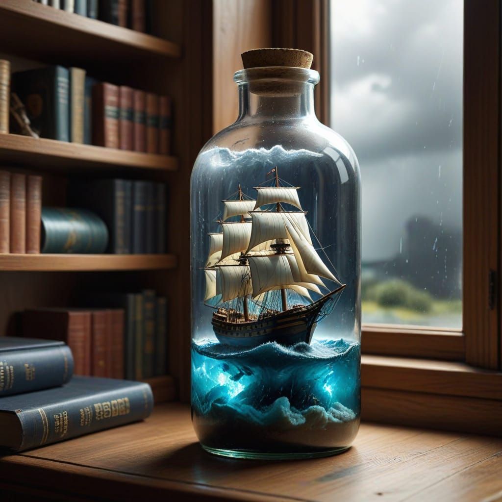 Ship in a Bottle with Hidden Storm Scene
