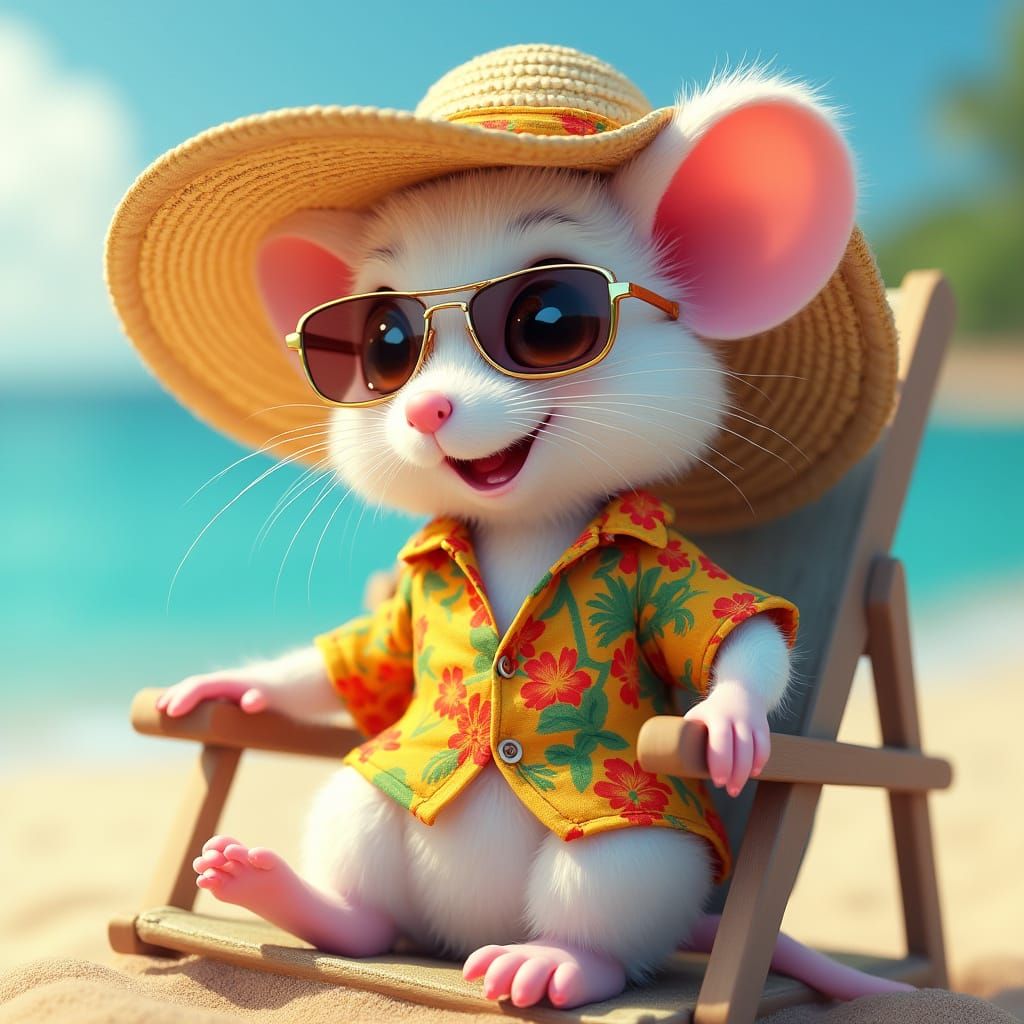 Vibrant Beach Mouse in Hawaiian Style Sun Hat