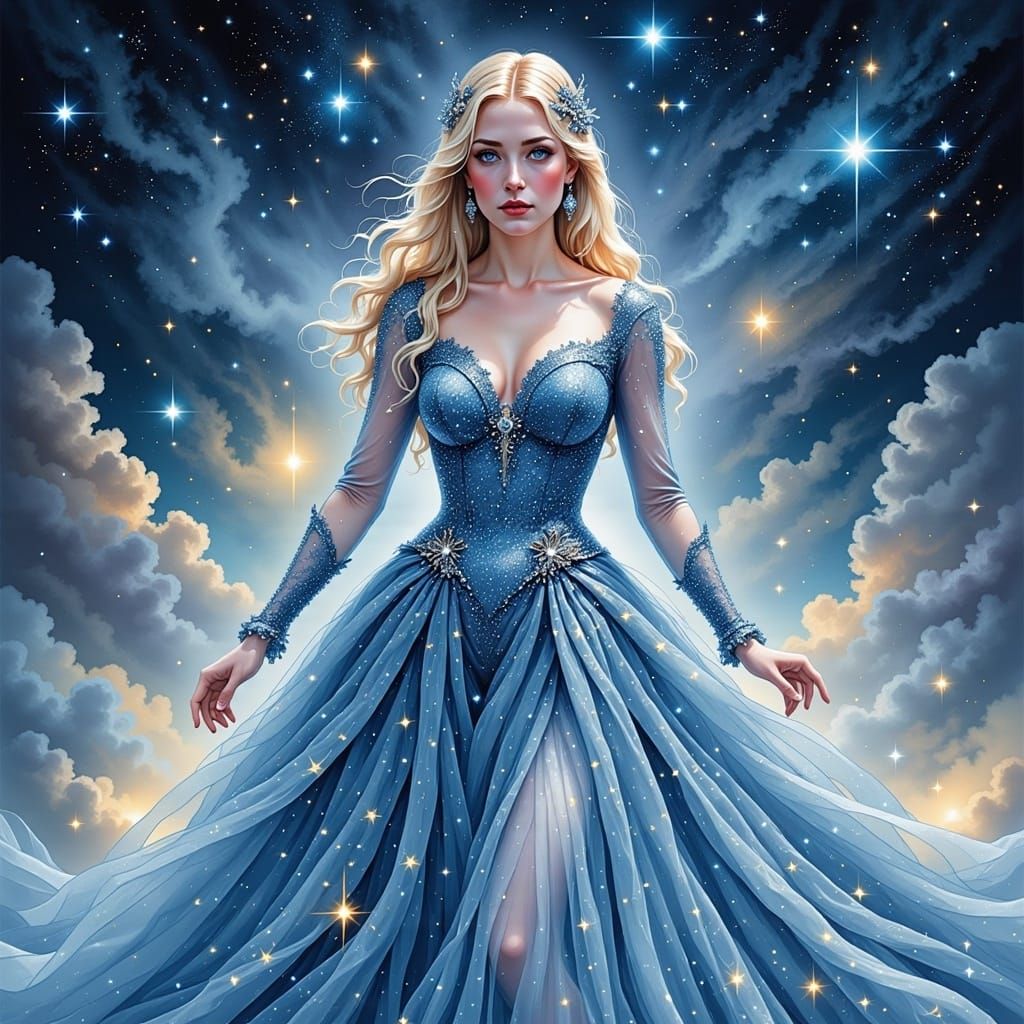 Starfall Gown: Comic Book Style Anime Portrait