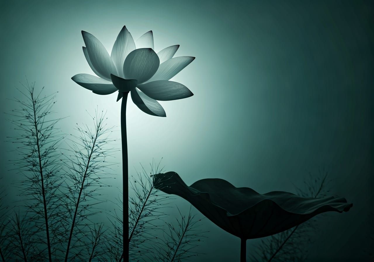 Ethereal Lotus Flower in Teal Mist