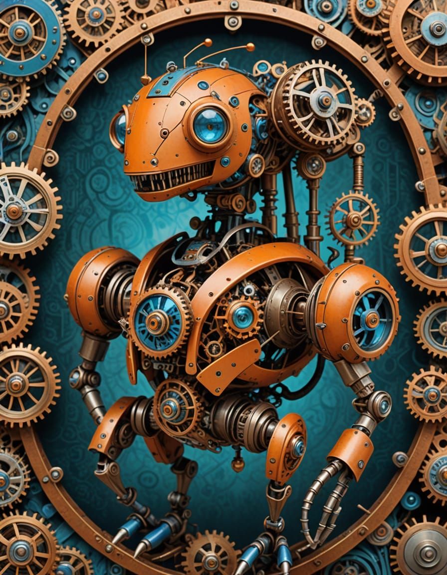 Steampunk Mechanical Creatures in Sepia Tones