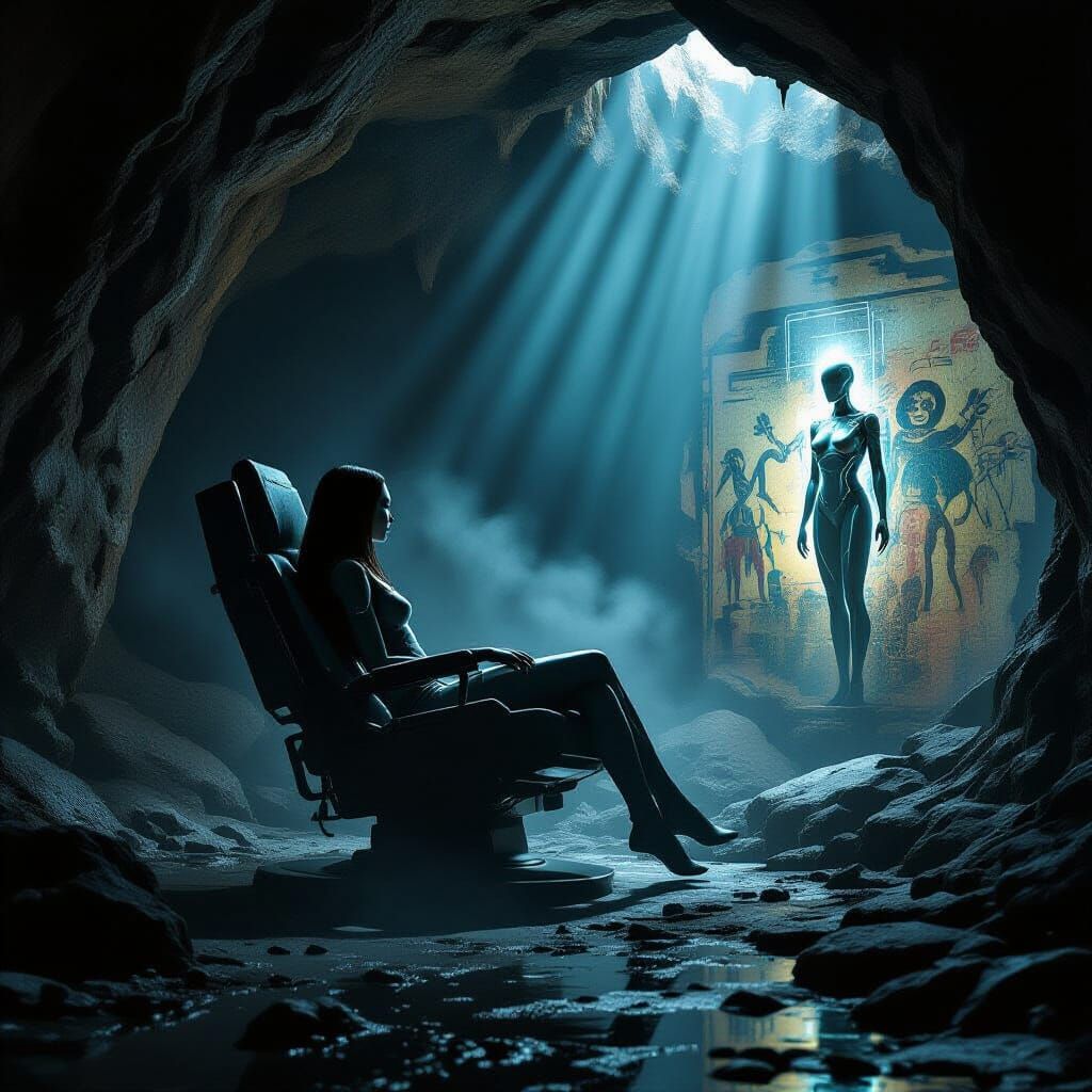 Mysterious EVA Awakens in Futuristic Cave Art