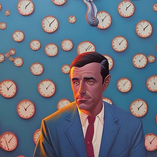 Bojack Horseman in a Sea of Clocks as Oil Painting