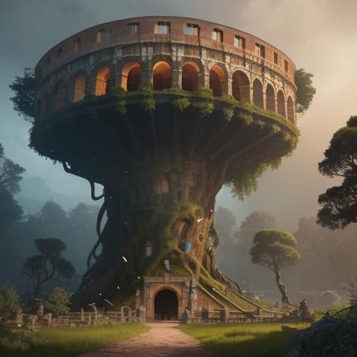 Mystical Treehouse Colosseum: Disney-Inspired Concept Art