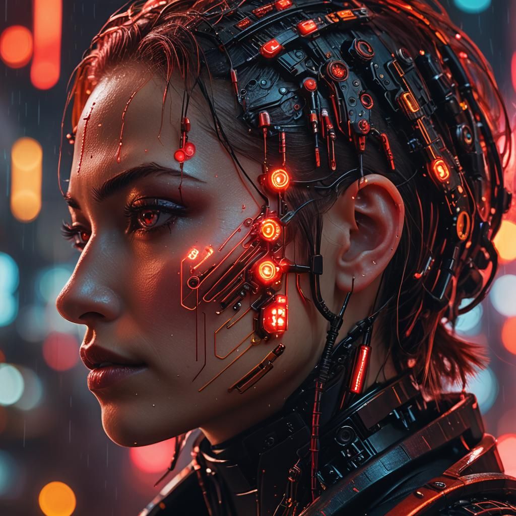 Cyberpunk Portrait with Glowing Cybernetic Implants