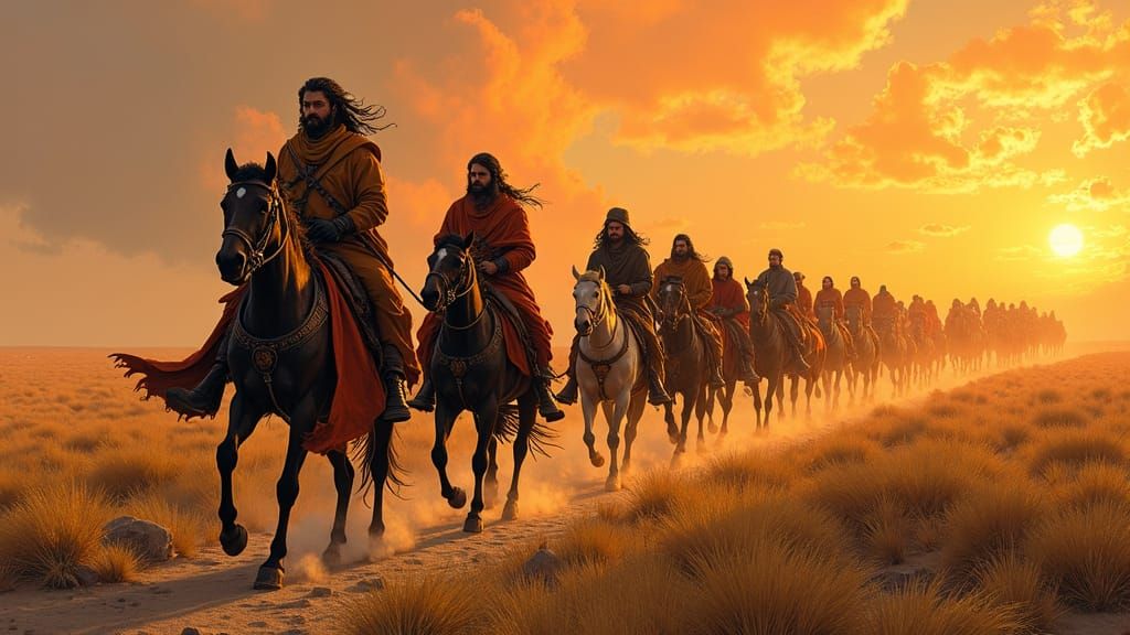 Nomad Caravan Traversing a Sweeping Landscape