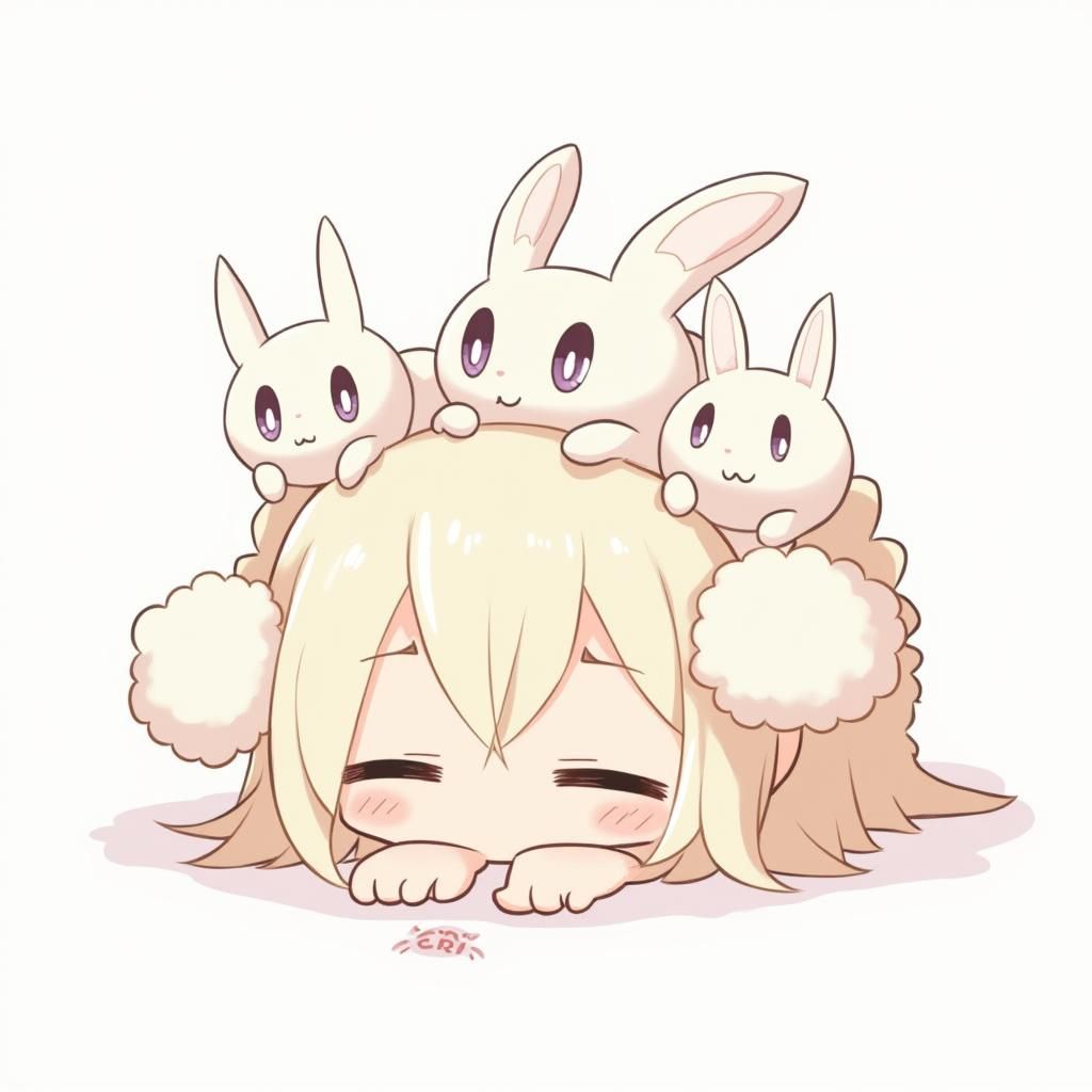 Fluffy Fur Hairstyle with Bunnies, Anime Style