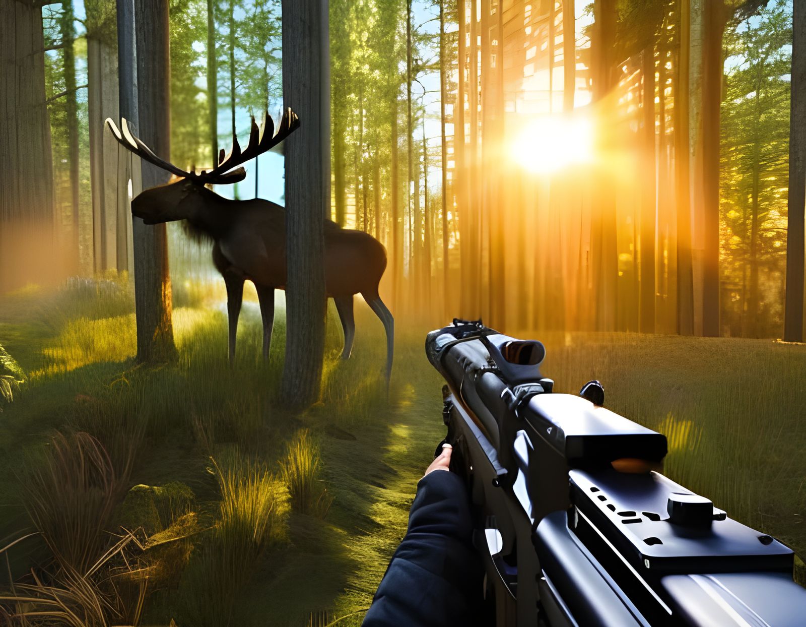 Hunter Aiming at Moose with AK-47 in 3D