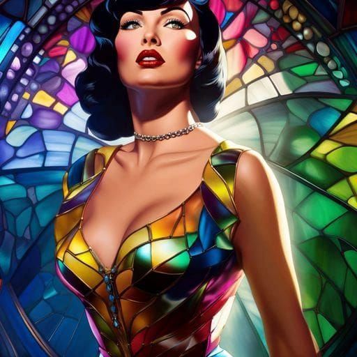 Chic Betty wearing stained glass style dress by Per.