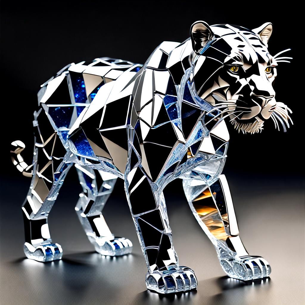 Shattered Crystal Panther Sculpture on Black Paper