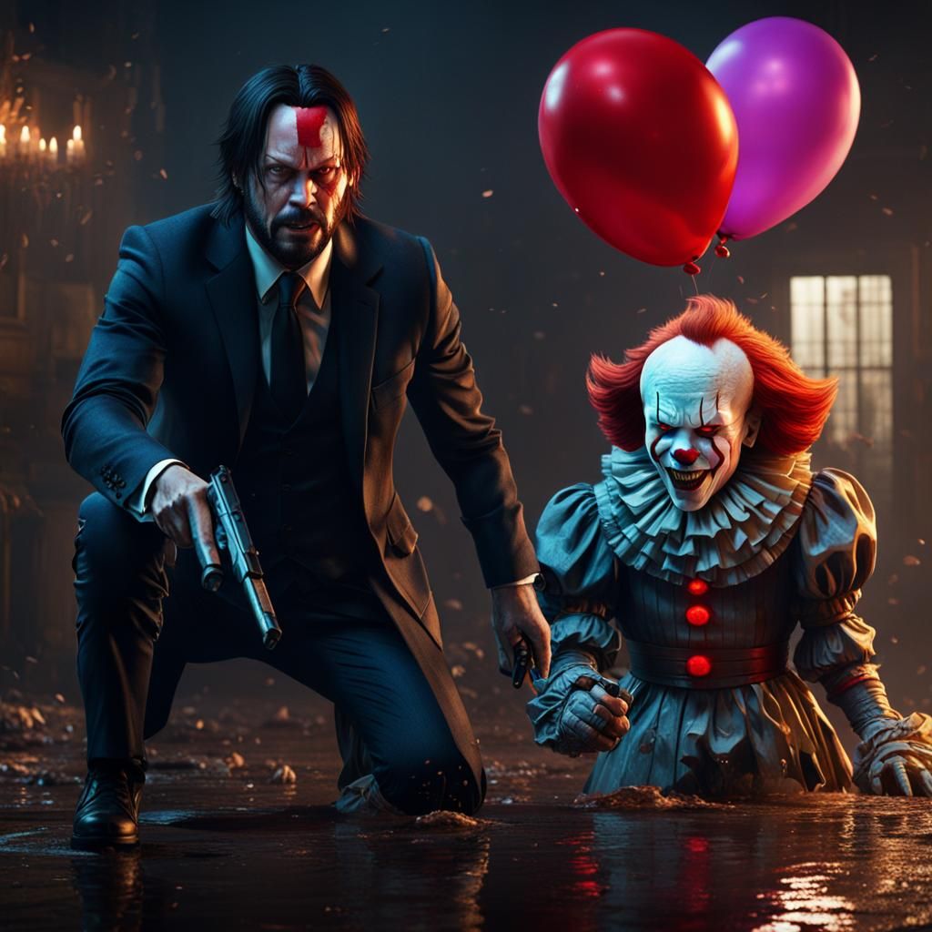 John Wick vs Pennywise: Detailed Fantasy Concept Art
