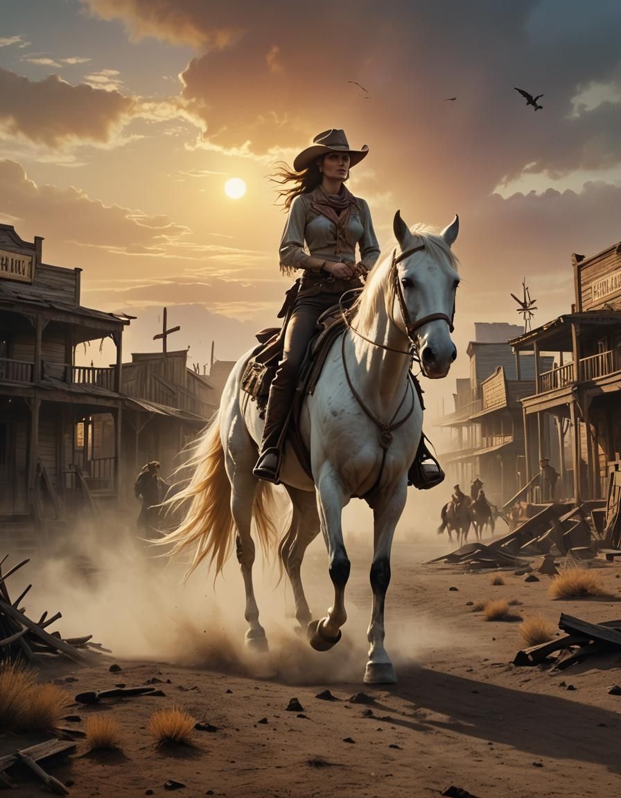 Creepy but alluring fairy dressed as a cowgirl , wild west s...