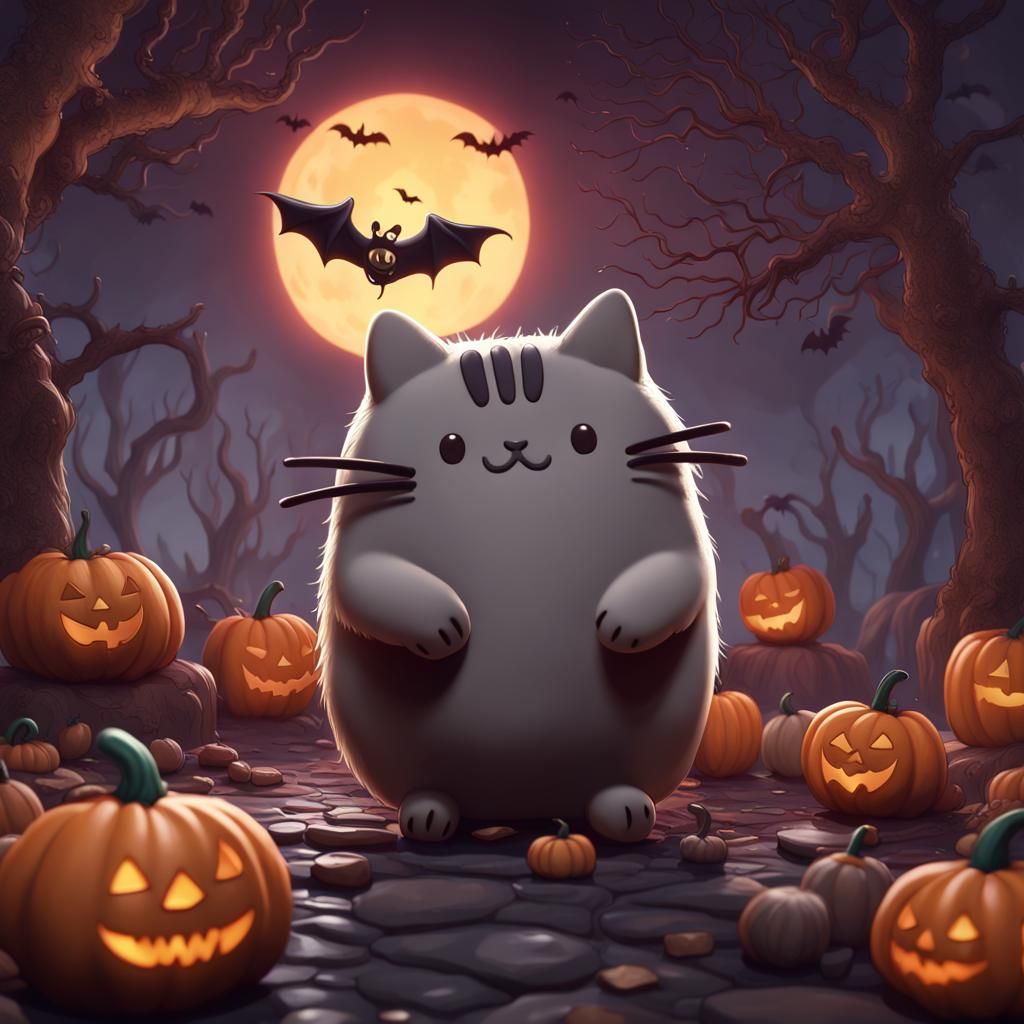 Halloween Pusheen: Detailed Fantasy Concept Art