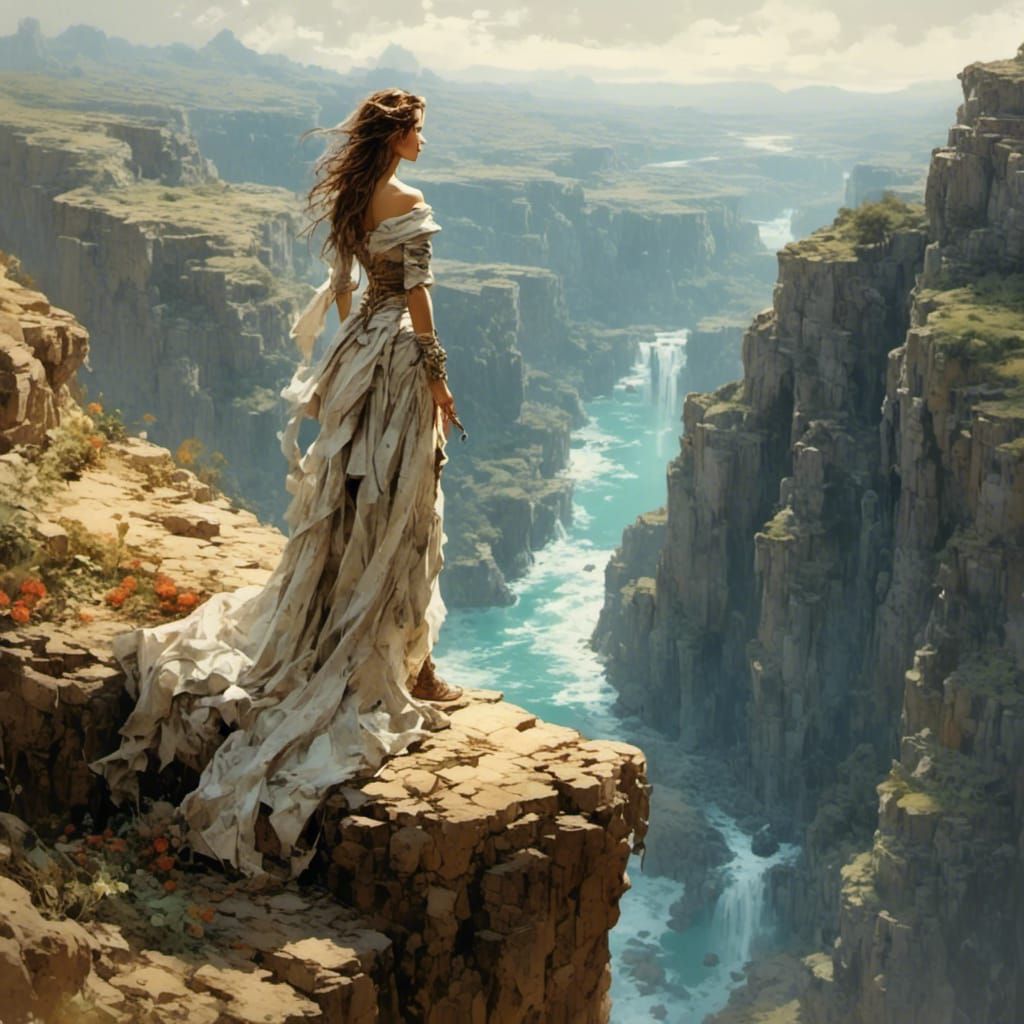 Woman on Cliff Edge: Digital Illustration