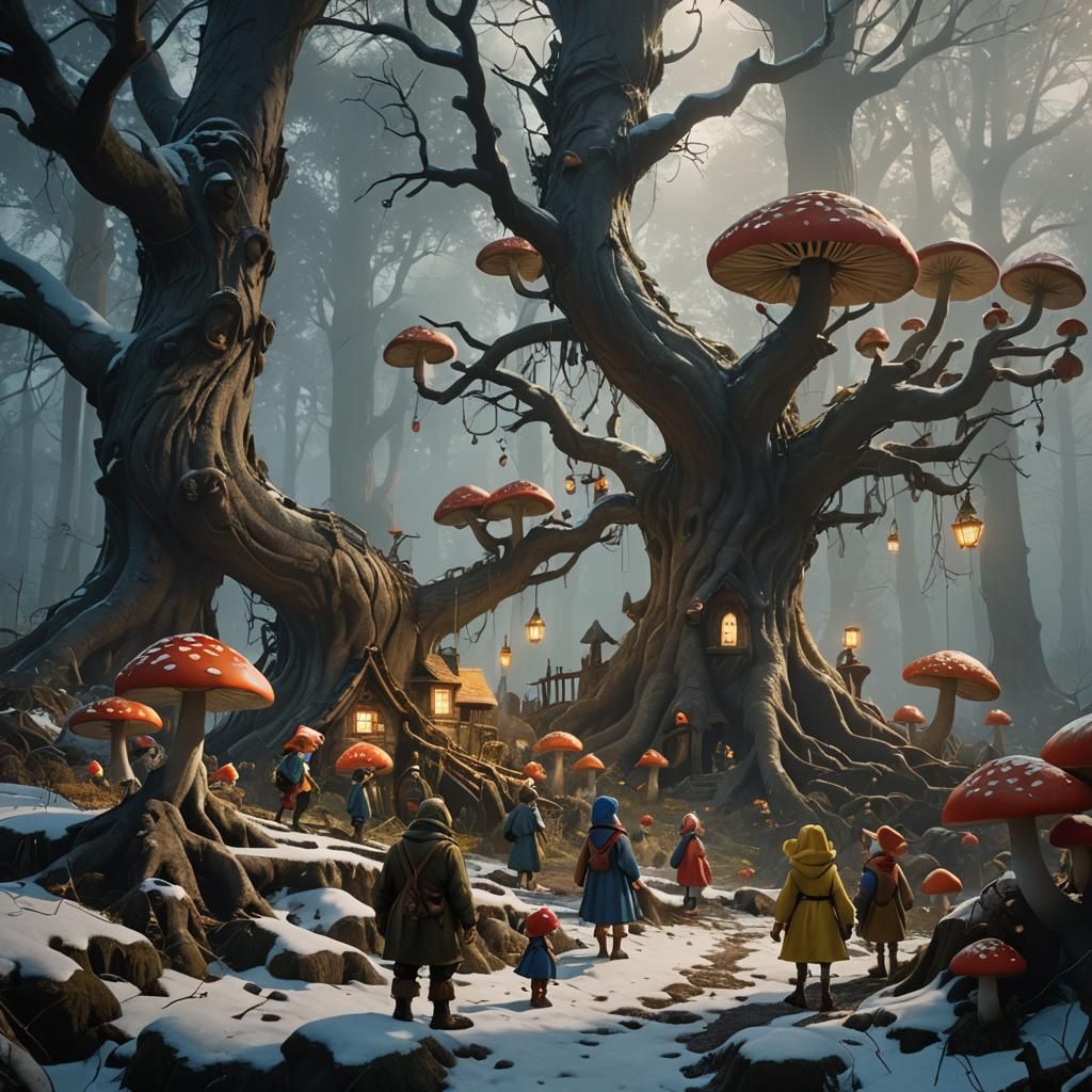 Snow White in Eerie Forest, Hyper-Realistic Style