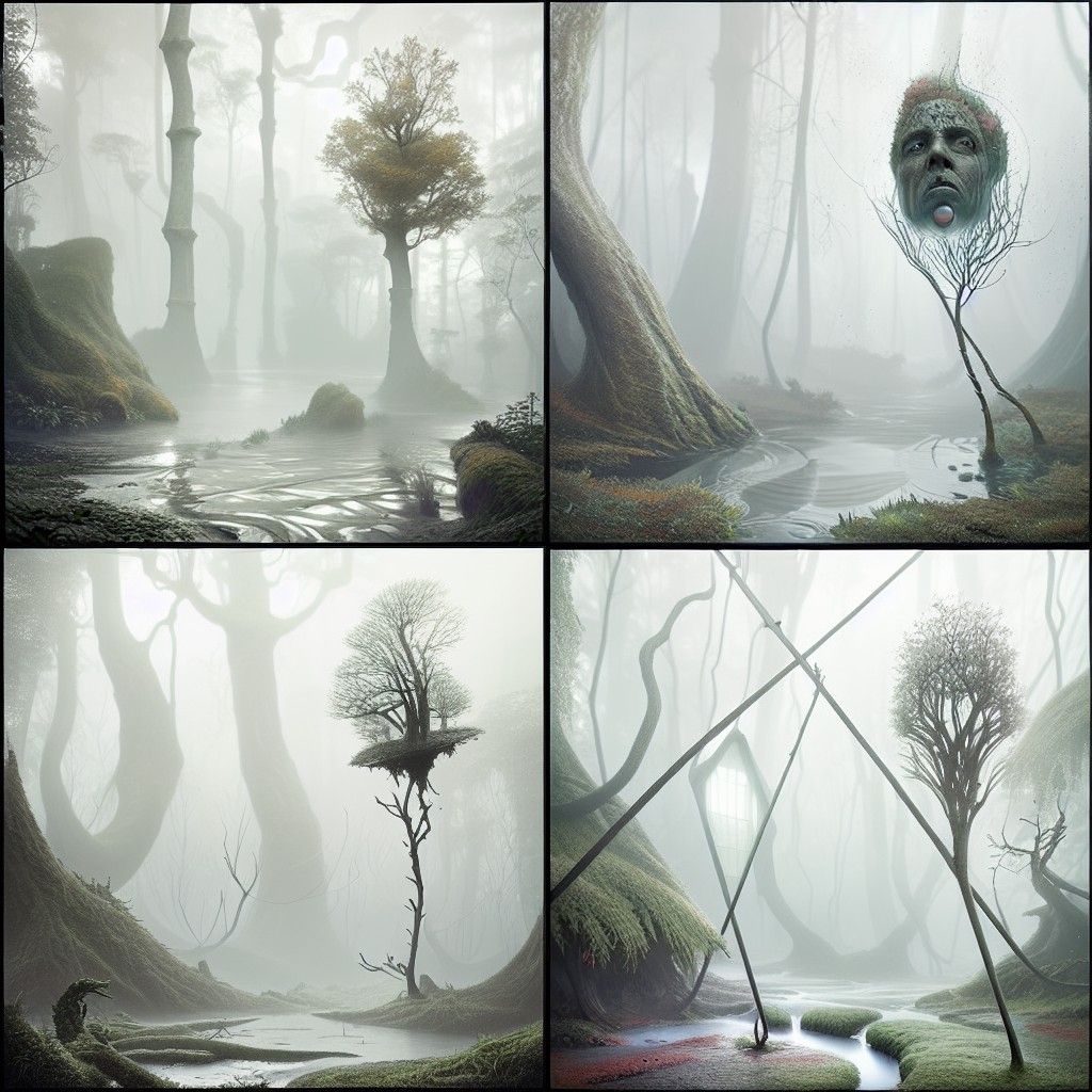 Lovecraftian Vegetation in a Misty Hollow