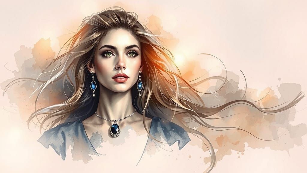 Ethereal Woman Portrait in Watercolor Style