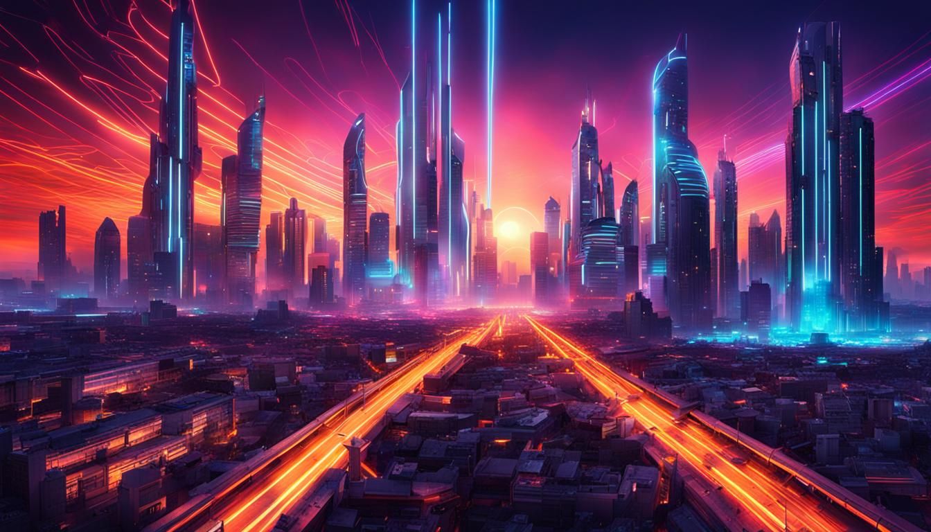 Neo-Futuristic Cityscape with Tron-Style Neon, HDR