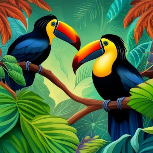 Toucans in Jungle Foliage