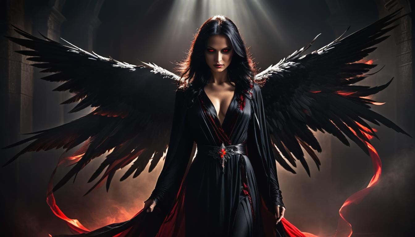 Dark Angel Portrait in Chiaroscuro Style