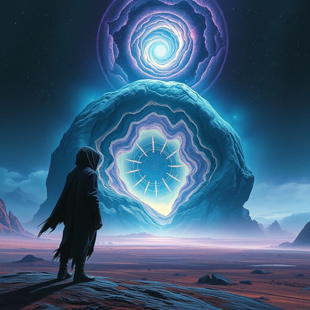 Pulsating Geode on Desolate Planet in Biomechanical Style