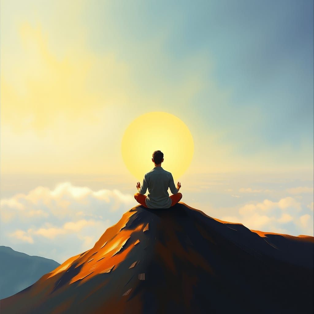 Serene Mountain Dawn Impressionistic Oil Painting