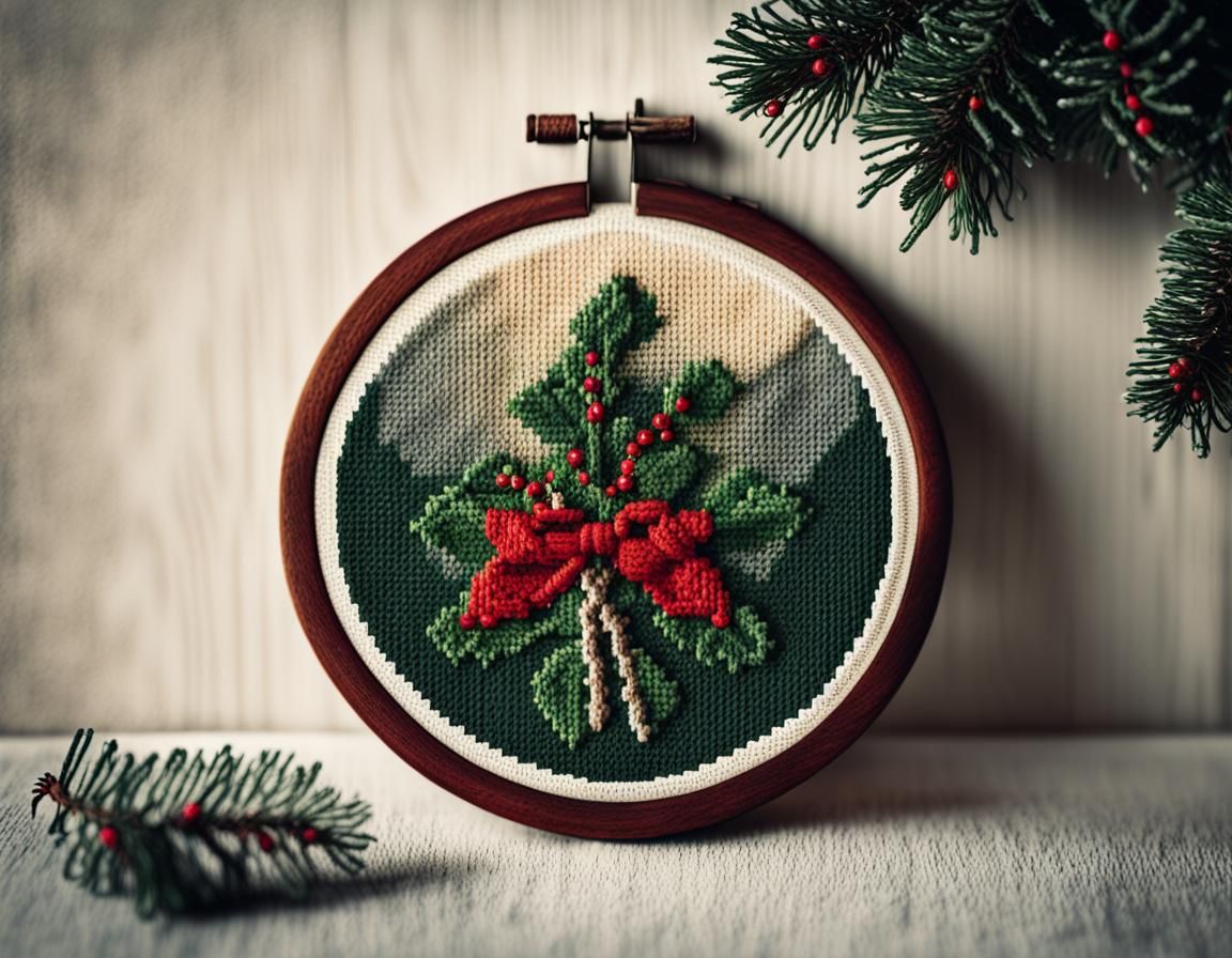 Cross-stitch embroidery :: mistletoe