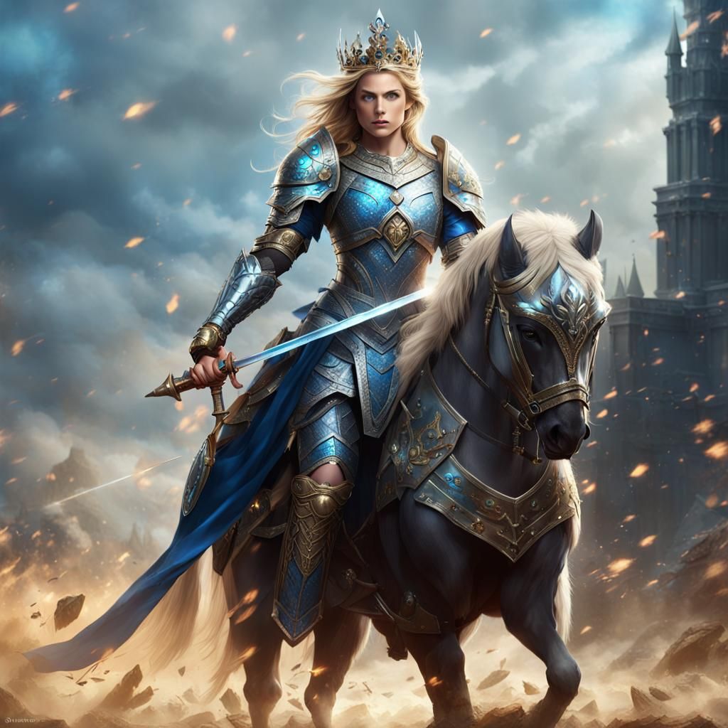 Beautiful warrior princess on horseback.