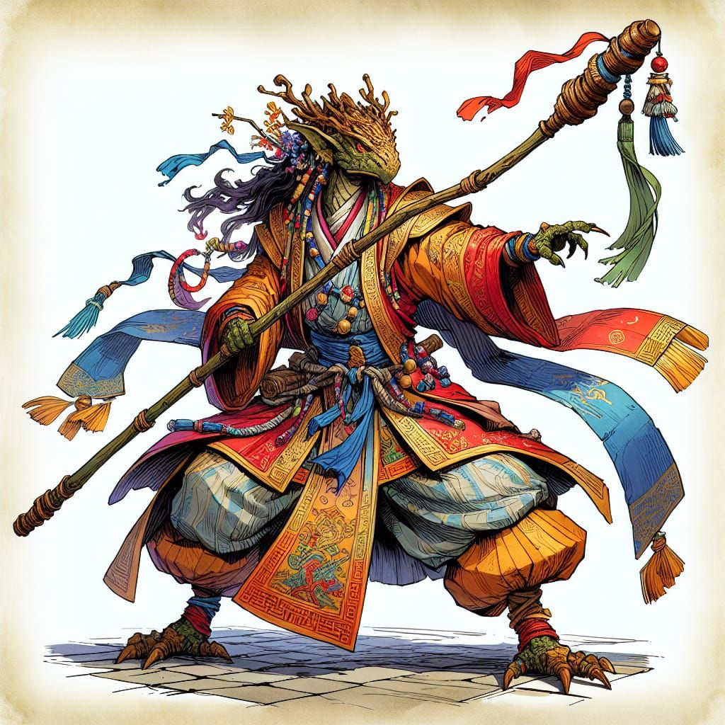 Kobold Monk in Vibrant Asian-Inspired Attire, Fighting with ...