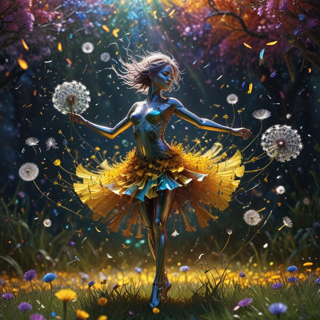 Chrome Dandelion Dancer in Detailed Matte Painting Style