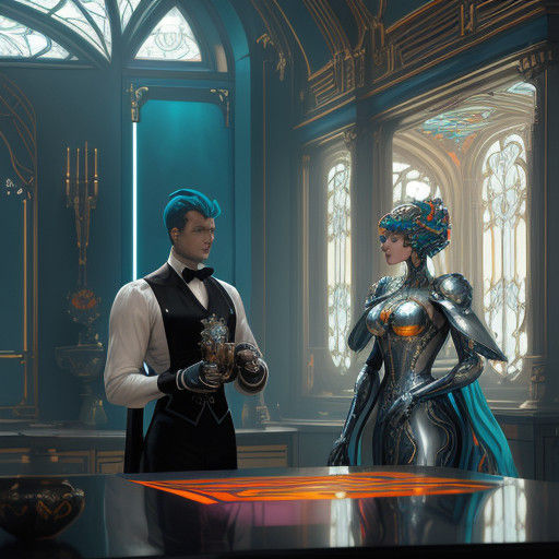 Lavish Robots in a Futuristic Art Nouveau Mansion