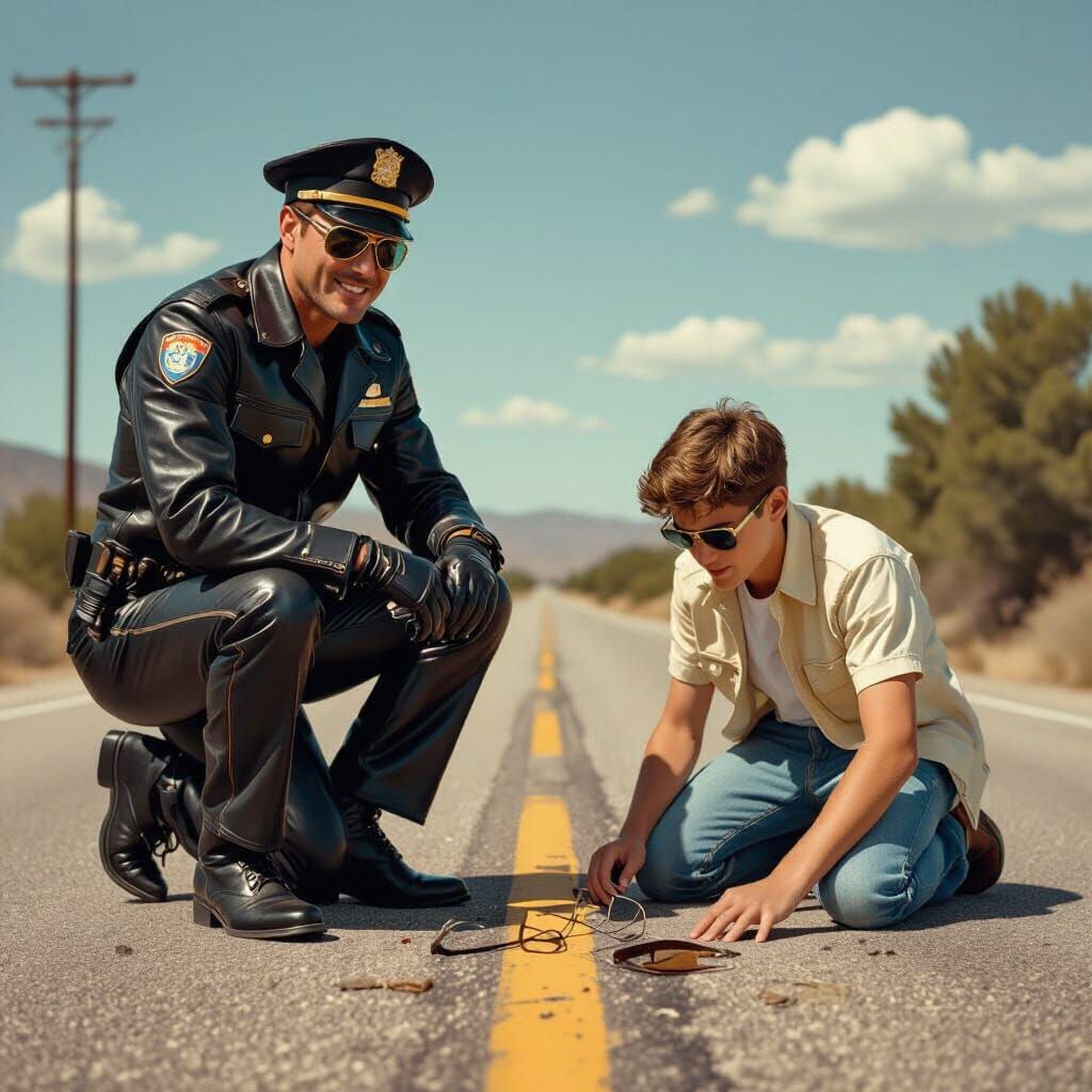 1960s Cop's Sarcastic Smile in Retro Style