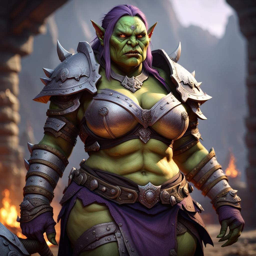 Powerful Orc Warrior Woman in Dark Fantasy Art