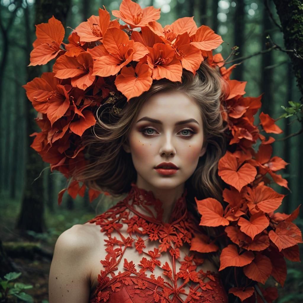 Nordic supermodel ,vintage double exposure nature , and mixed media vintage att complex art by Alex Stoddard, Natalia Dr...