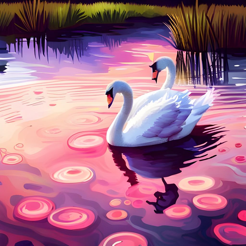 Glittery Swans Swimming in a Pink Pond